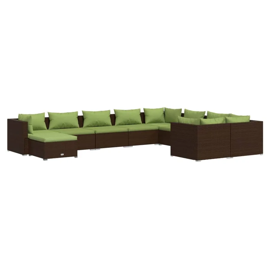 Salon de jardin 10 pcs avec coussins Résine tressée Marron - 2