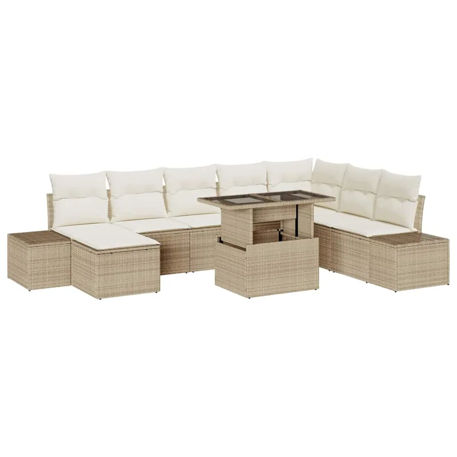 Ensemble de canapé de jardin 9 pcs Beige Poly rotin - 2
