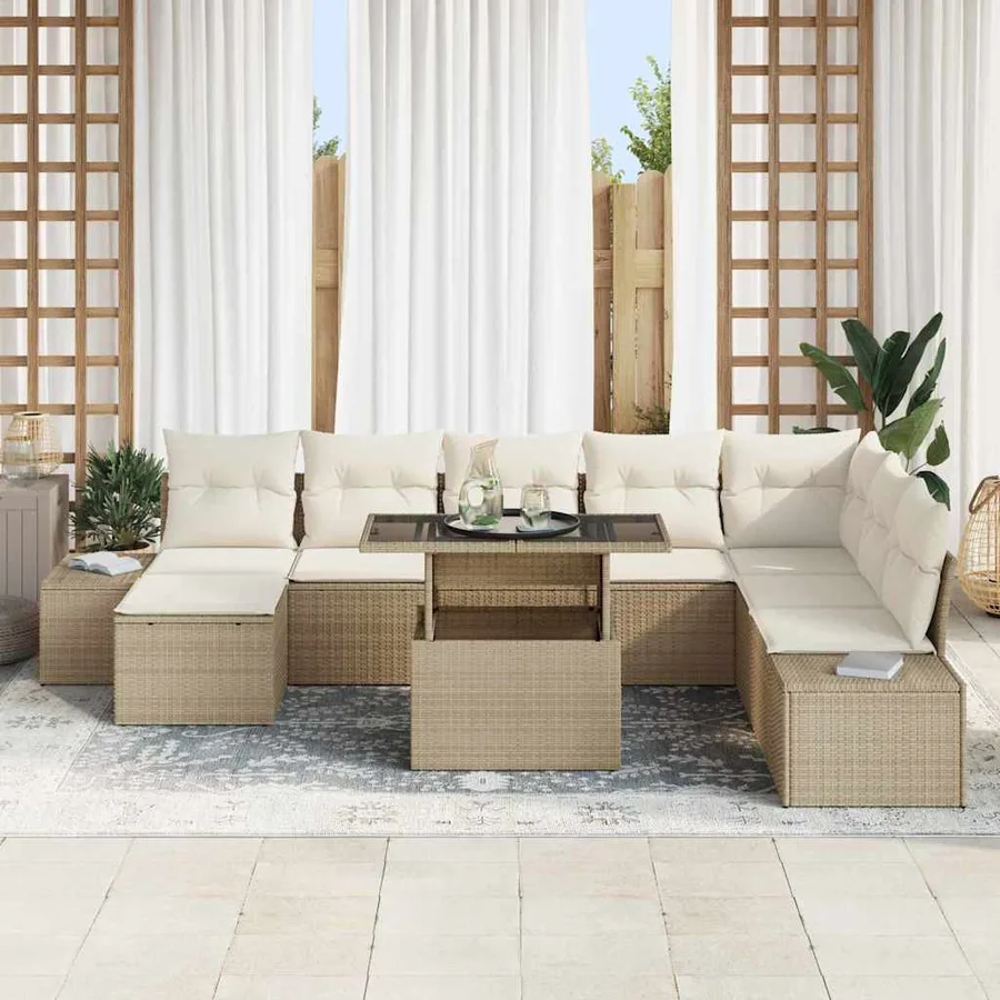 Ensemble de canapé de jardin 9 pcs Beige Poly rotin - 3