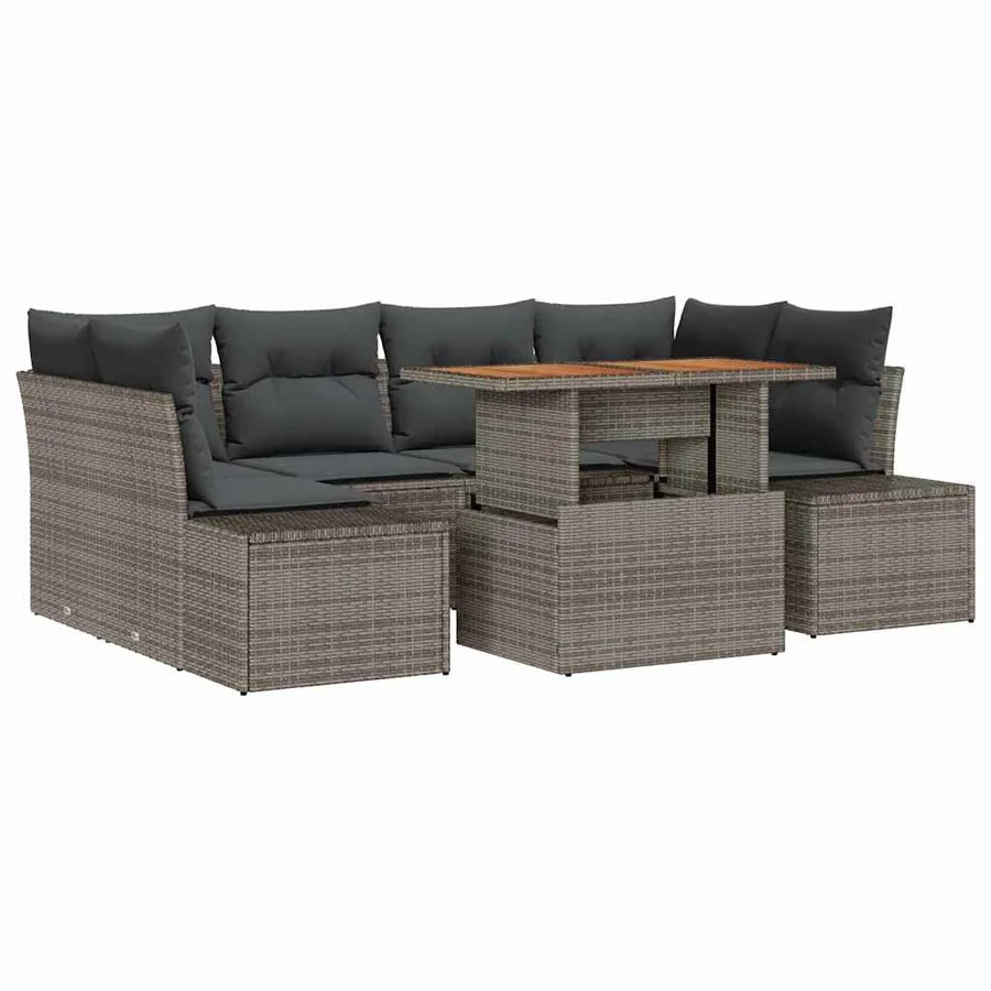 Ensemble de canapé de jardin 7 pcs Gris Poly rotin - 2