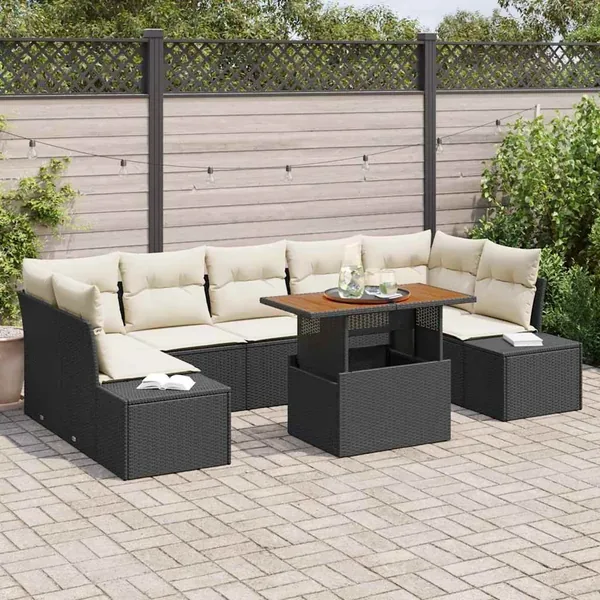 Ensemble de canapé de jardin 8 pcs Noir Poly rotin