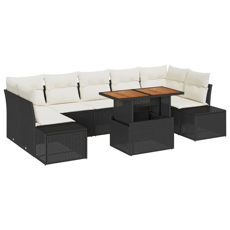 Ensemble de canapé de jardin 8 pcs Noir Poly rotin - 2