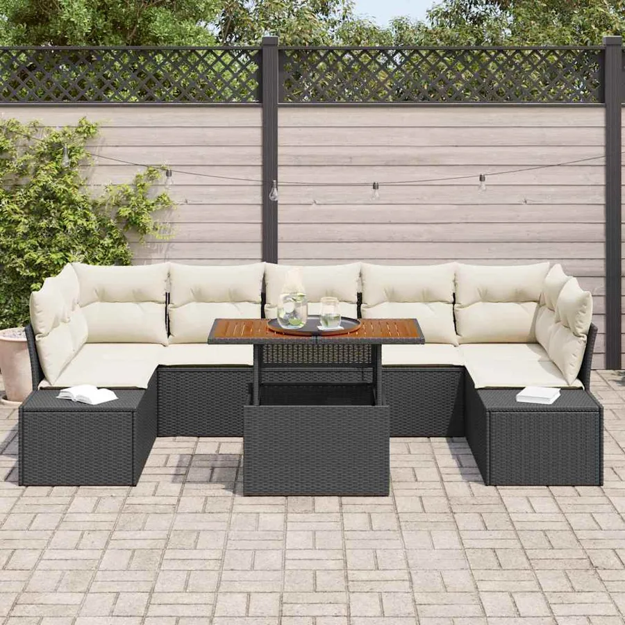 Ensemble de canapé de jardin 8 pcs Noir Poly rotin - 3