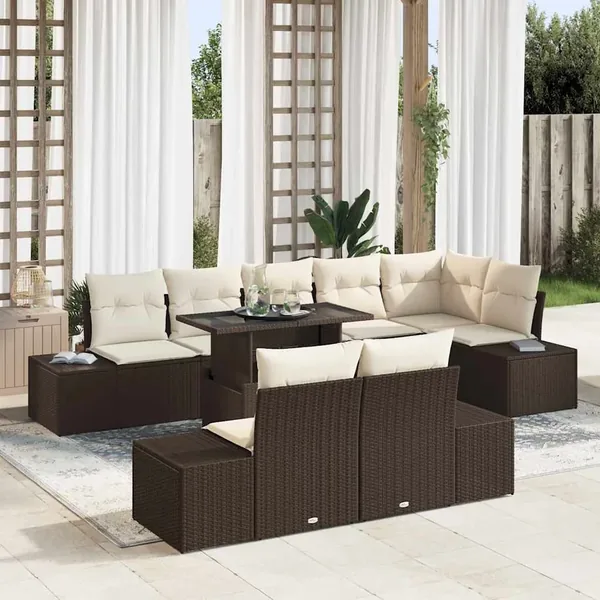 Ensemble de canapé de jardin 9 pcs Marron Poly rotin