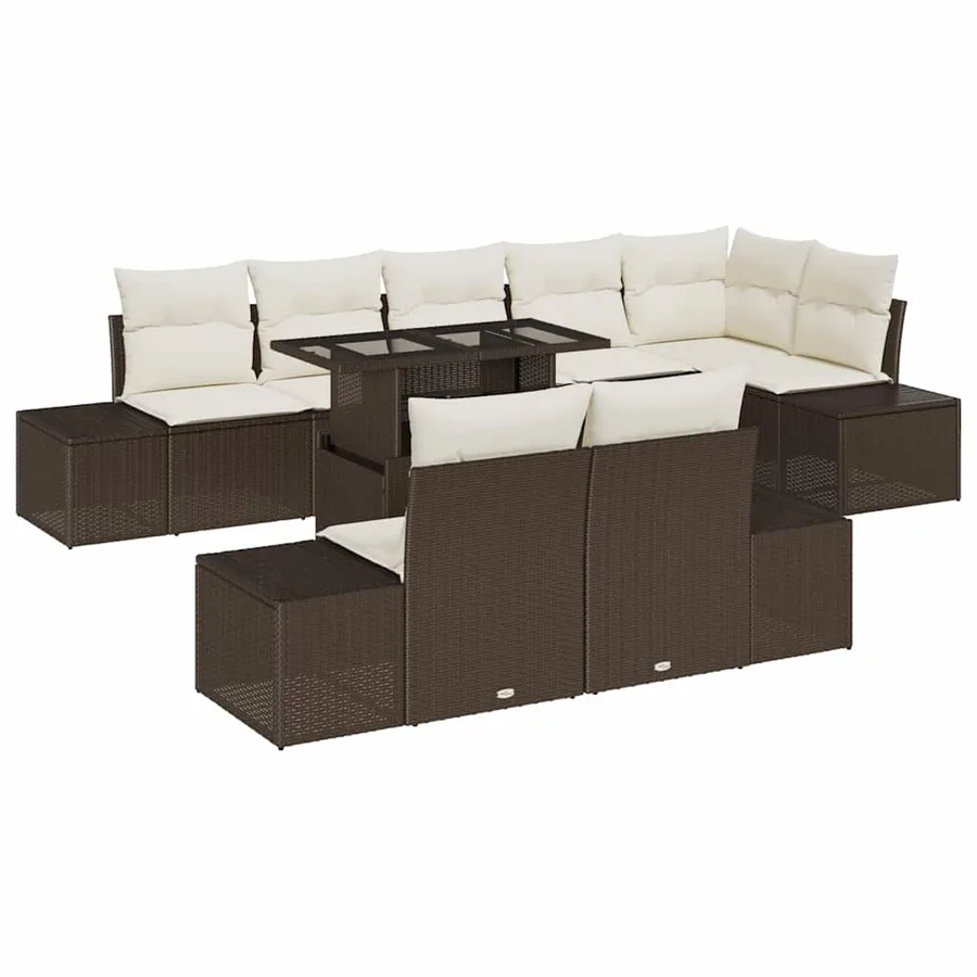Ensemble de canapé de jardin 9 pcs Marron Poly rotin - 2
