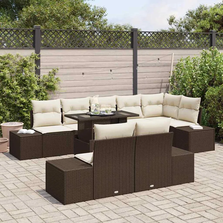 Ensemble de canapé de jardin 9 pcs Marron Poly rotin - 3