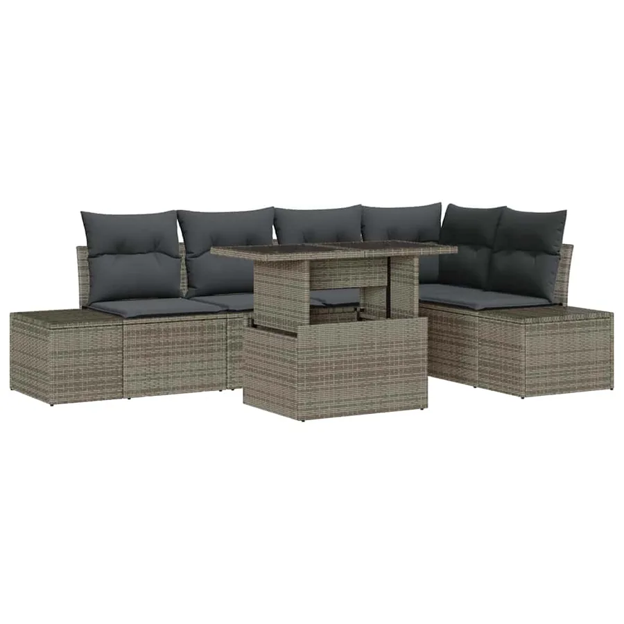 Ensemble de canapé de jardin 6 pcs Gris Poly rotin - 2