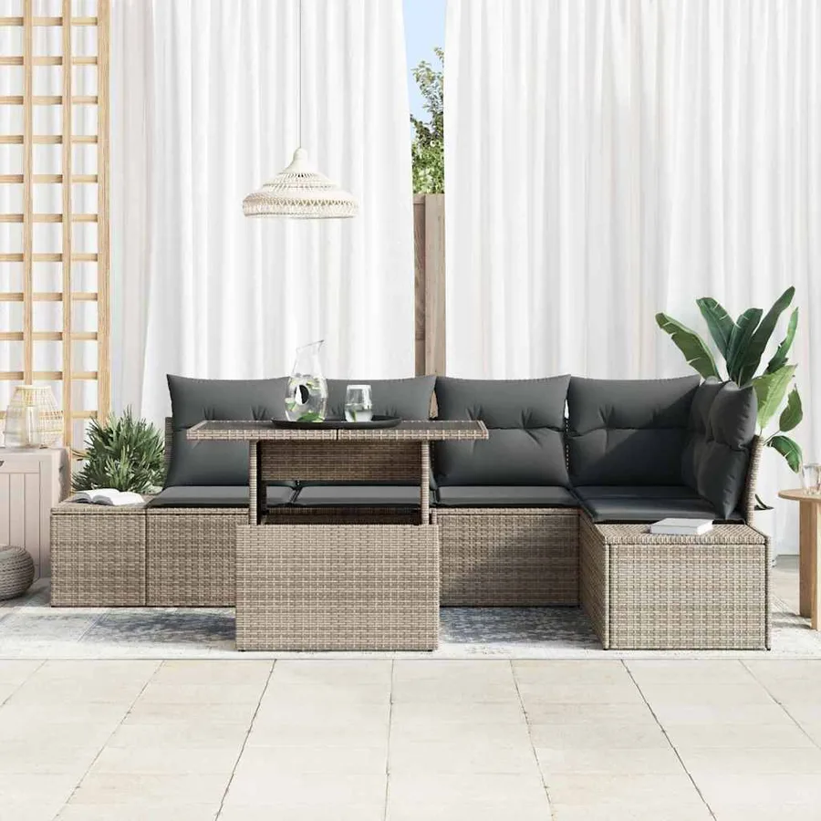 Ensemble de canapé de jardin 6 pcs Gris Poly rotin - 3