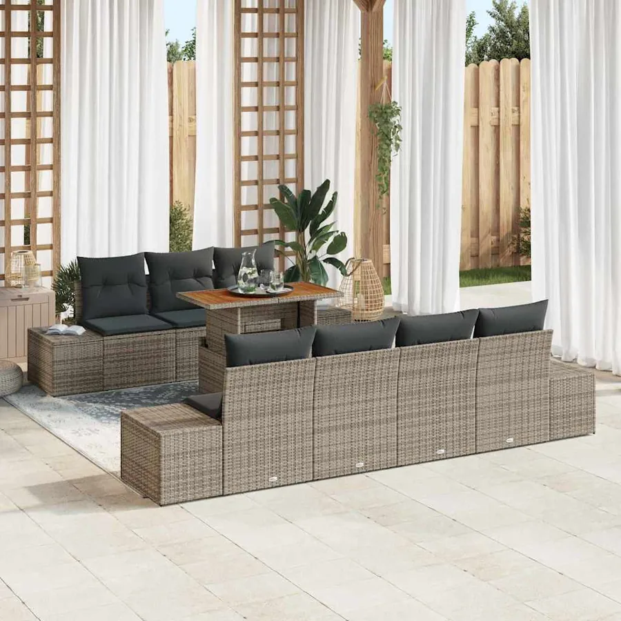 Ensemble de canapé de jardin 8 pcs Gris Poly rotin