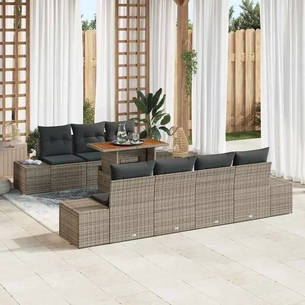 Ensemble de canapé de jardin 8 pcs Gris Poly rotin