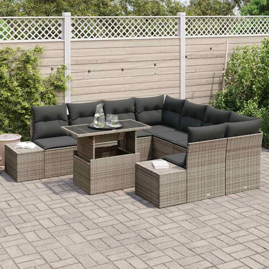 Ensemble de canapé de jardin avec coussin 9 pcs Gris polyrotin - 3
