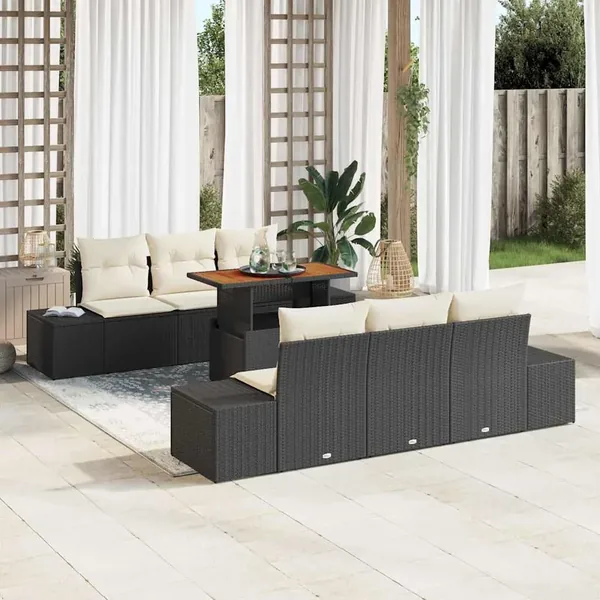 Ensemble de canapé de jardin 7 pcs Noir Poly rotin