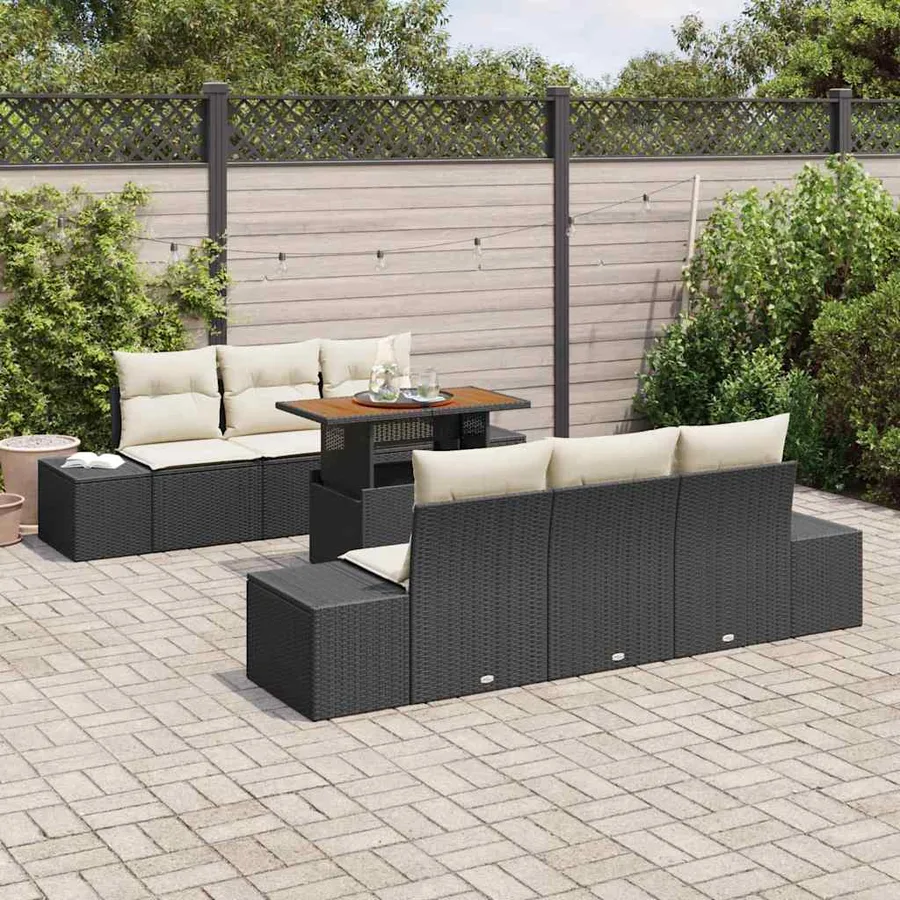 Ensemble de canapé de jardin 7 pcs Noir Poly rotin - 3