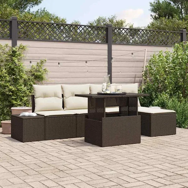 Ensemble de canapé de jardin 6 pcs Marron Poly rotin