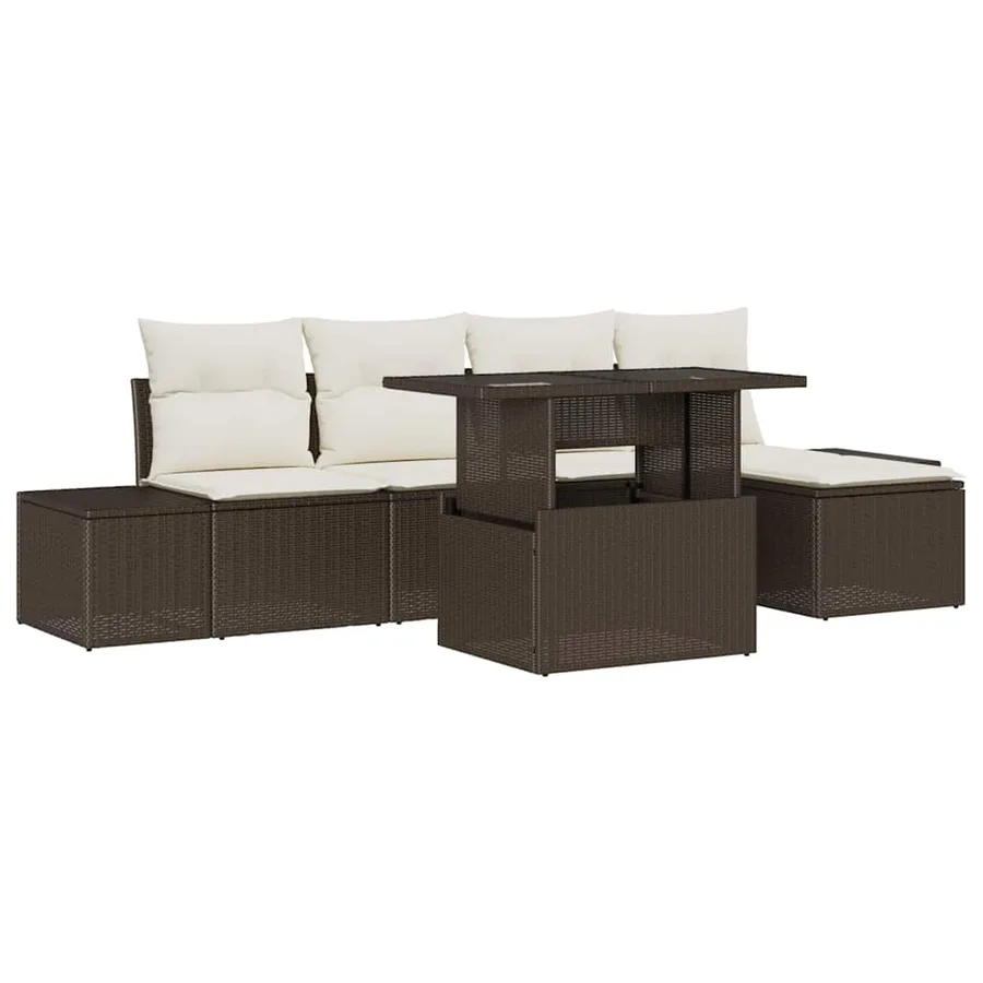 Ensemble de canapé de jardin 6 pcs Marron Poly rotin - 2