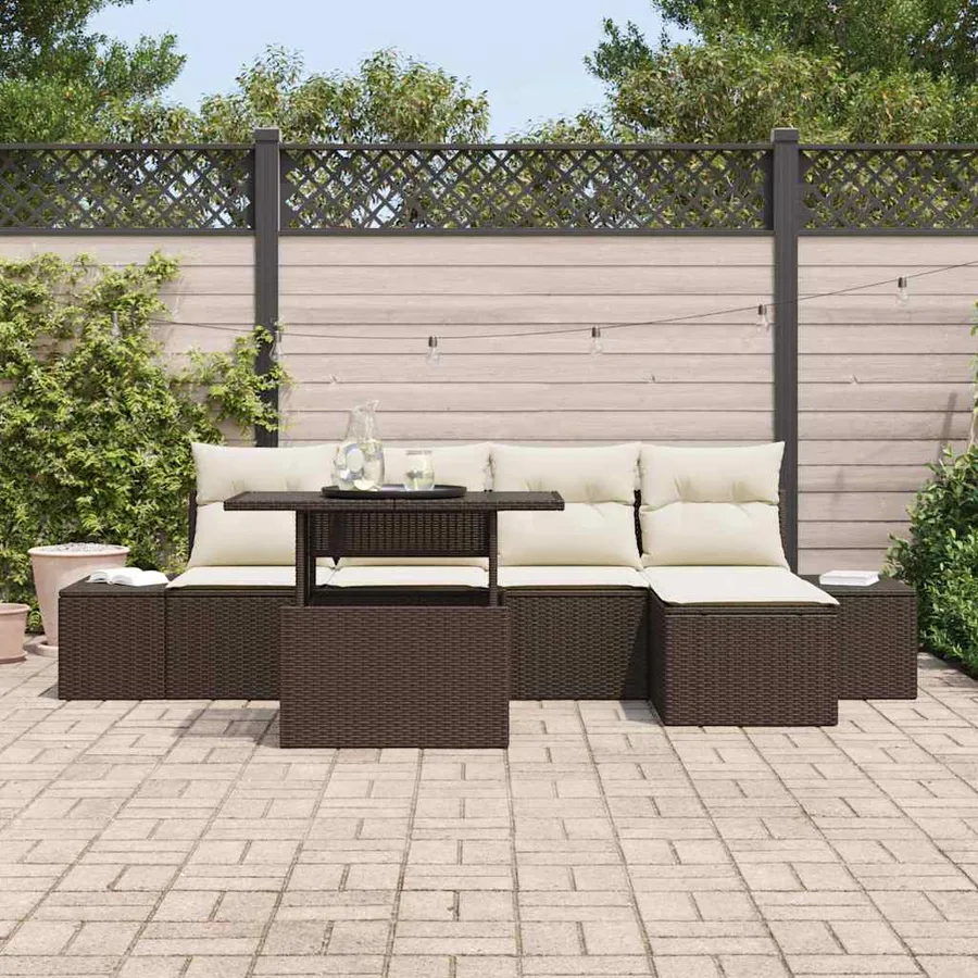 Ensemble de canapé de jardin 6 pcs Marron Poly rotin - 3