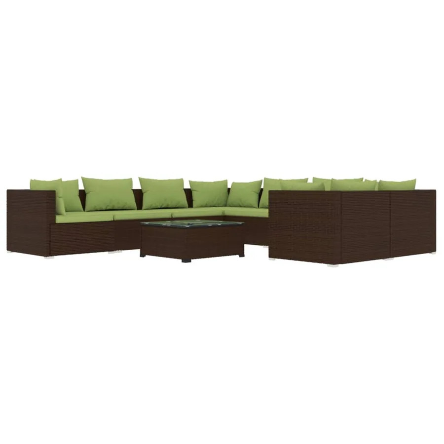 Salon de jardin 9 pcs avec coussins Résine tressée Marron - 2