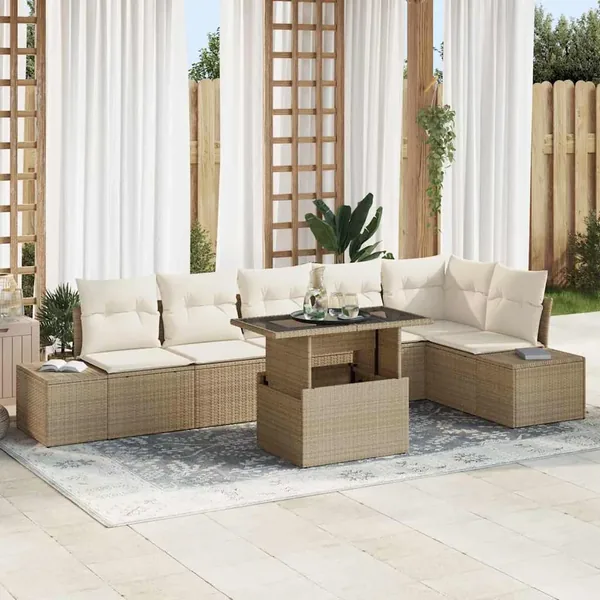 Ensemble de canapé de jardin 7 pcs Beige Poly rotin