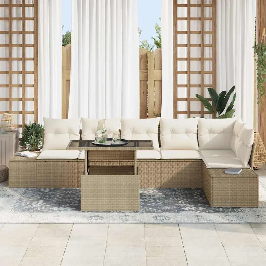 Ensemble de canapé de jardin 7 pcs Beige Poly rotin - 3