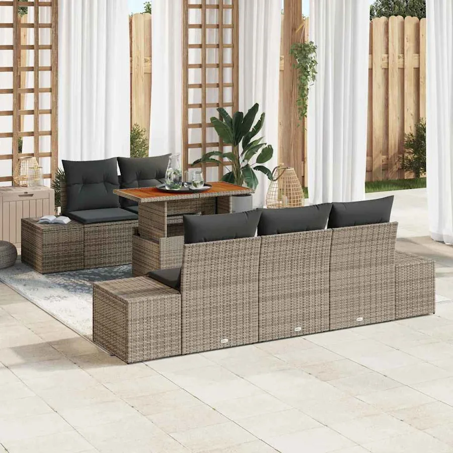 Ensemble de canapé de jardin 6 pcs Gris Poly rotin