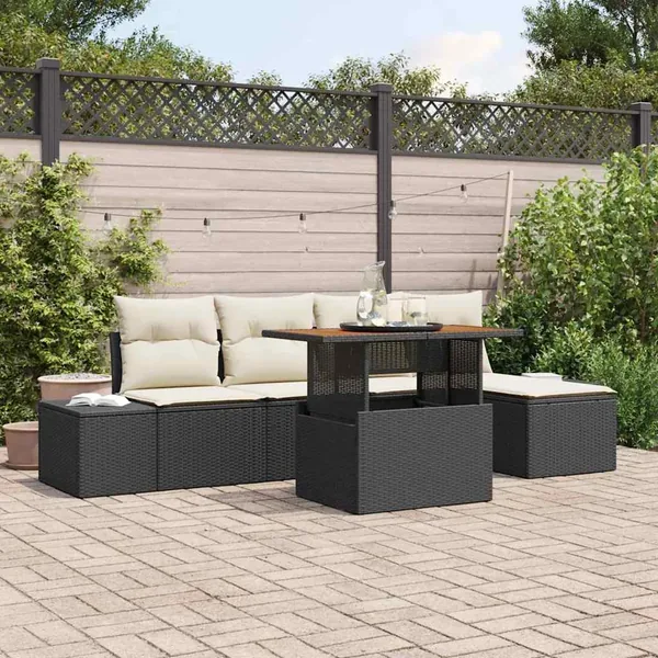 Ensemble de canapé de jardin 6 pcs Noir Poly rotin