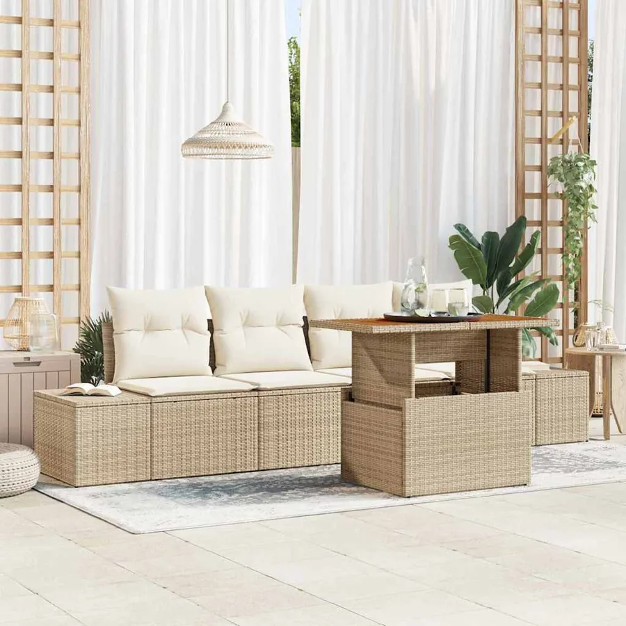 Ensemble de canapé de jardin 5 pcs Beige Poly rotin