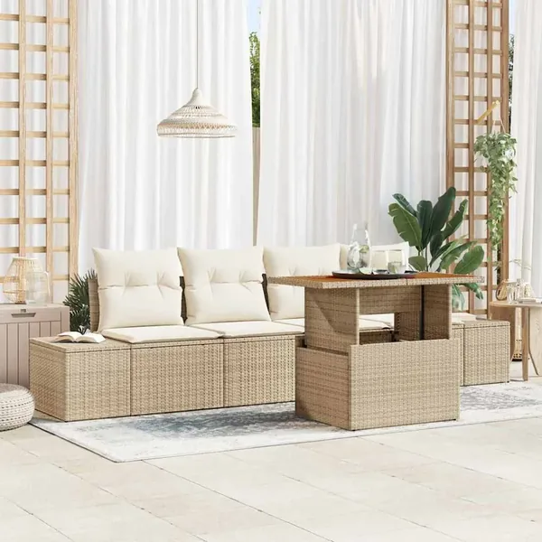 Ensemble de canapé de jardin 5 pcs Beige Poly rotin