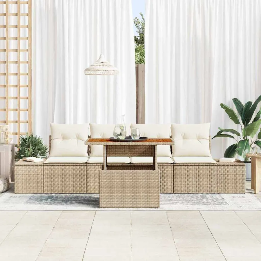 Ensemble de canapé de jardin 5 pcs Beige Poly rotin - 3