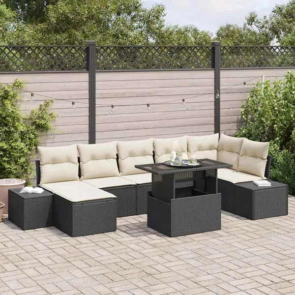 Ensemble de canapé de jardin 8 pcs Noir Poly rotin