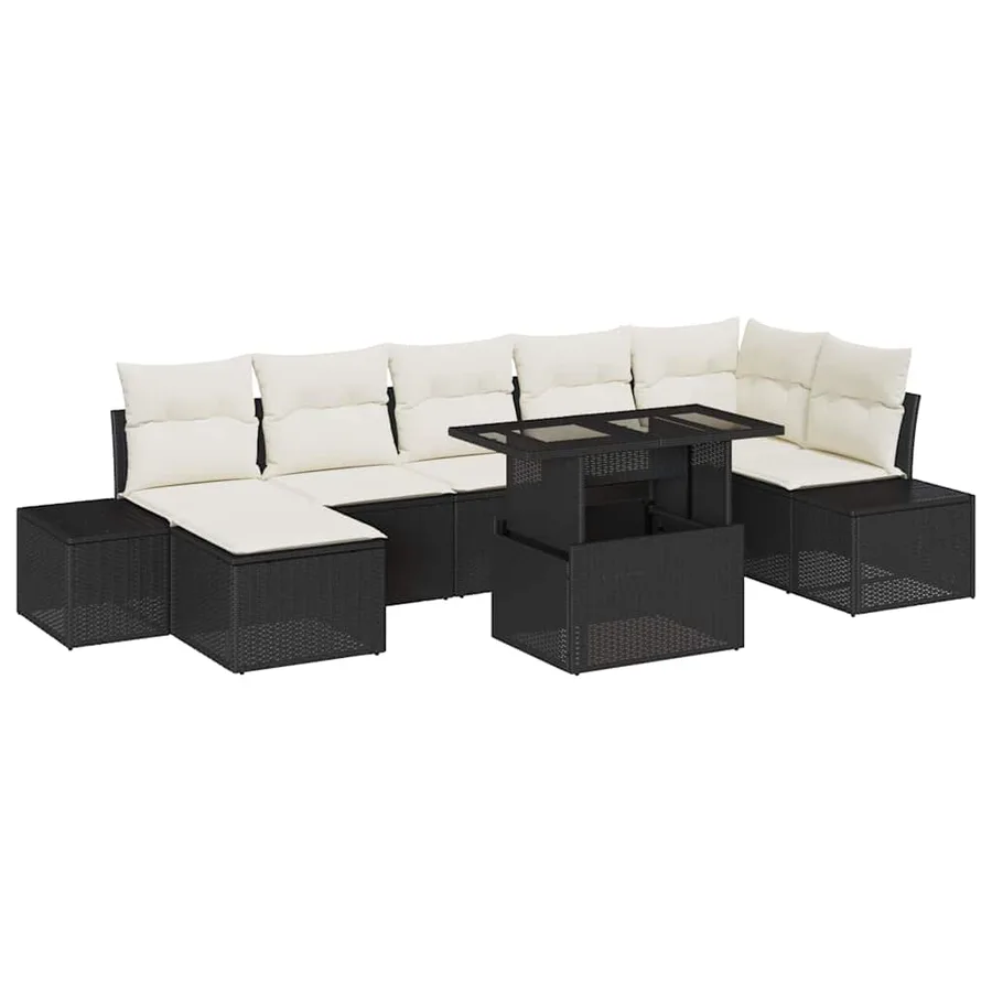 Ensemble de canapé de jardin 8 pcs Noir Poly rotin - 2