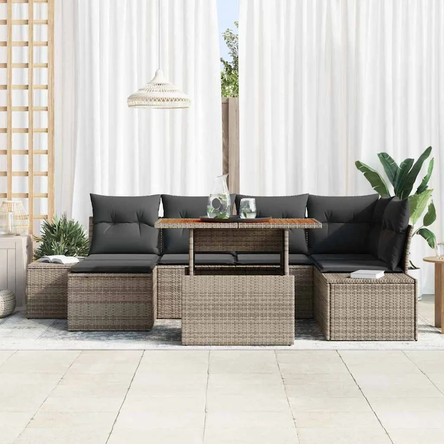 Ensemble de canapé de jardin 7 pcs Gris Poly rotin - 3