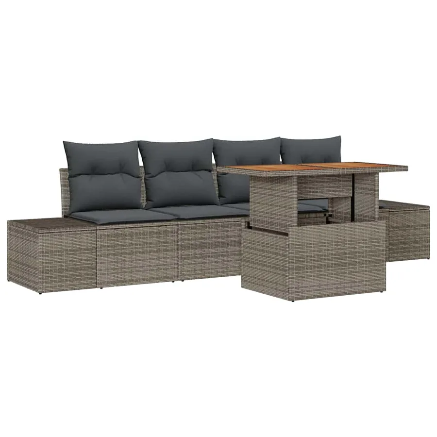 Ensemble de canapé de jardin 5 pcs Gris Poly rotin - 2