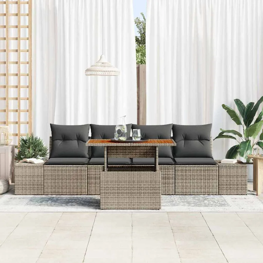 Ensemble de canapé de jardin 5 pcs Gris Poly rotin - 3