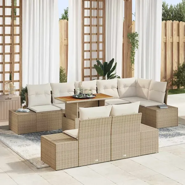 Ensemble de canapé de jardin 9 pcs Beige Poly rotin