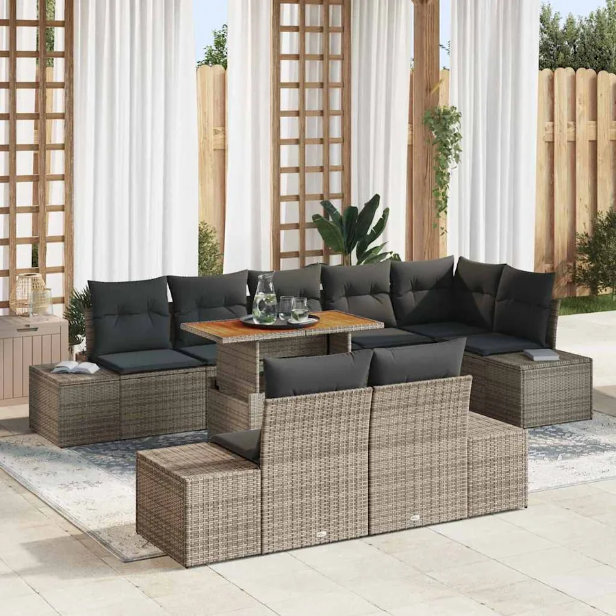 Ensemble de canapé de jardin 9 pcs Gris Poly rotin
