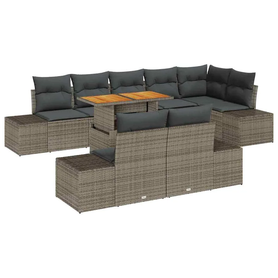 Ensemble de canapé de jardin 9 pcs Gris Poly rotin - 2
