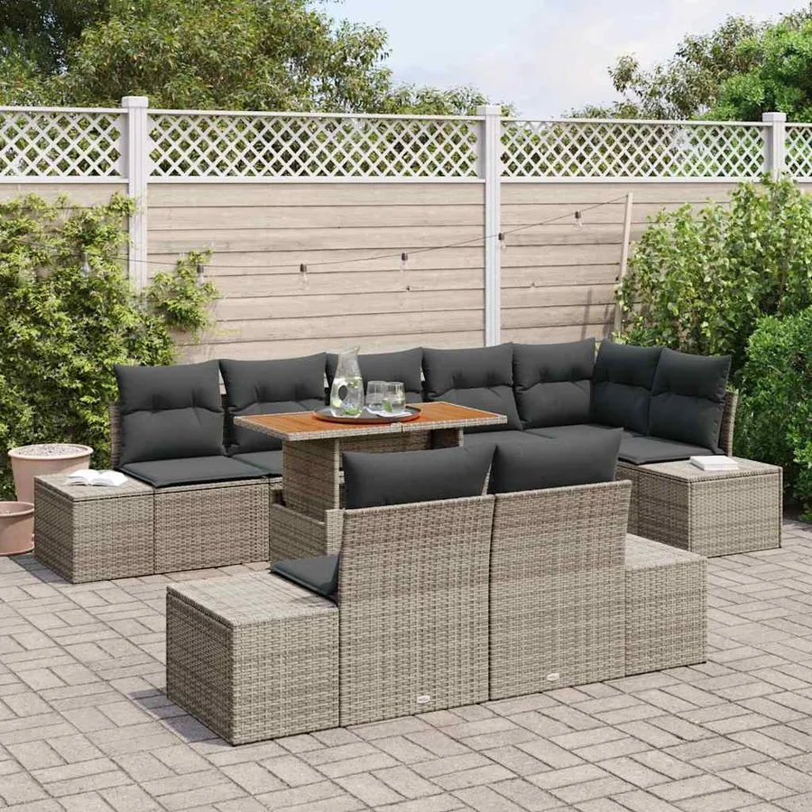Ensemble de canapé de jardin 9 pcs Gris Poly rotin - 3