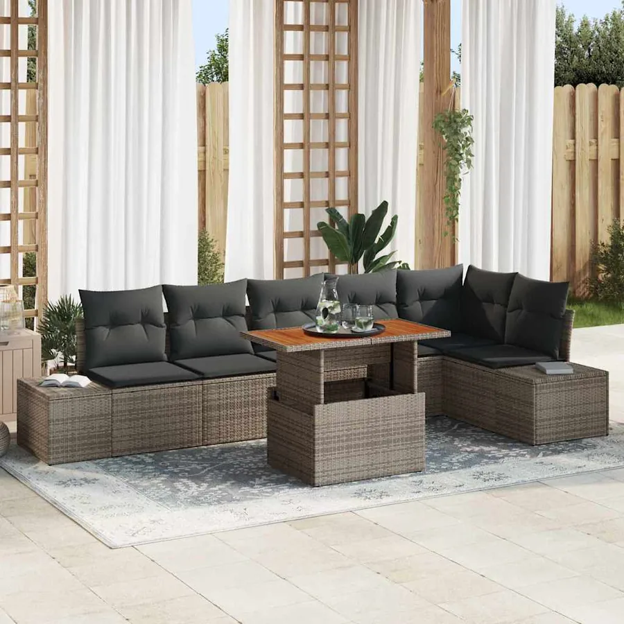 Ensemble de canapé de jardin 7 pcs Gris Poly rotin