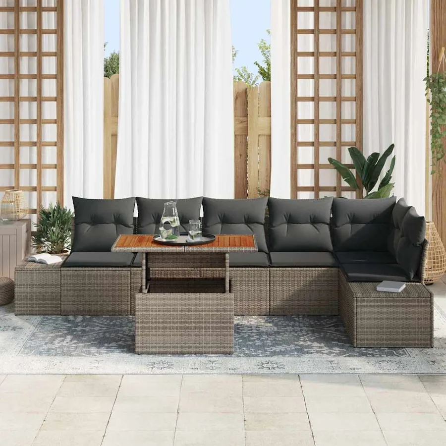 Ensemble de canapé de jardin 7 pcs Gris Poly rotin - 3