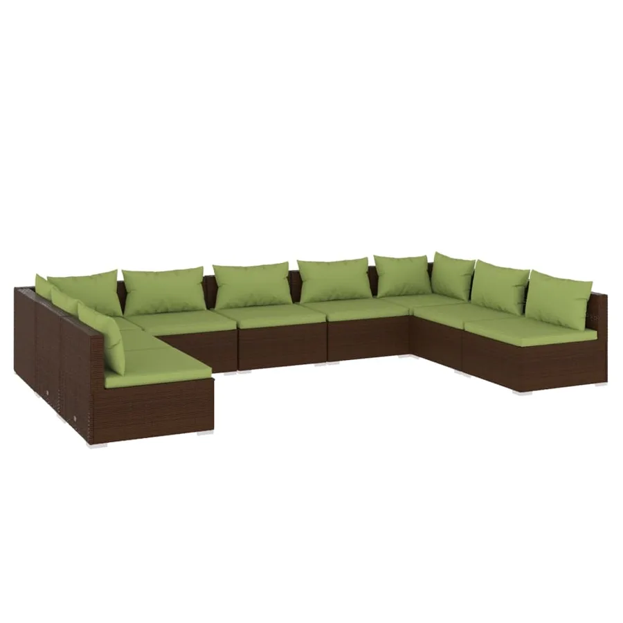 Salon de jardin 9 pcs avec coussins Résine tressée Marron - 2