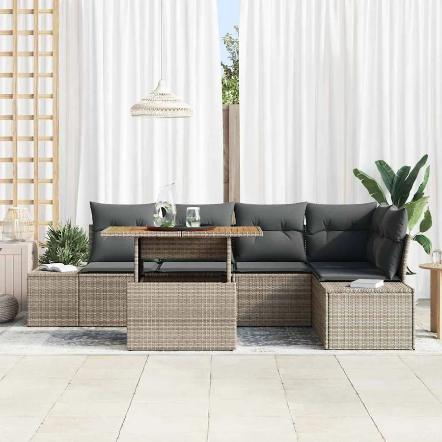 Ensemble de canapé de jardin 6 pcs Gris Poly rotin - 3