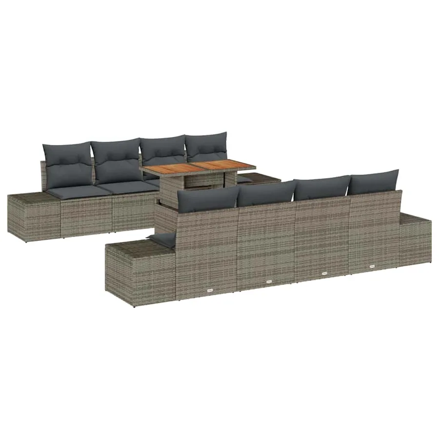 Ensemble de canapé de jardin 9 pcs Gris Poly rotin - 2
