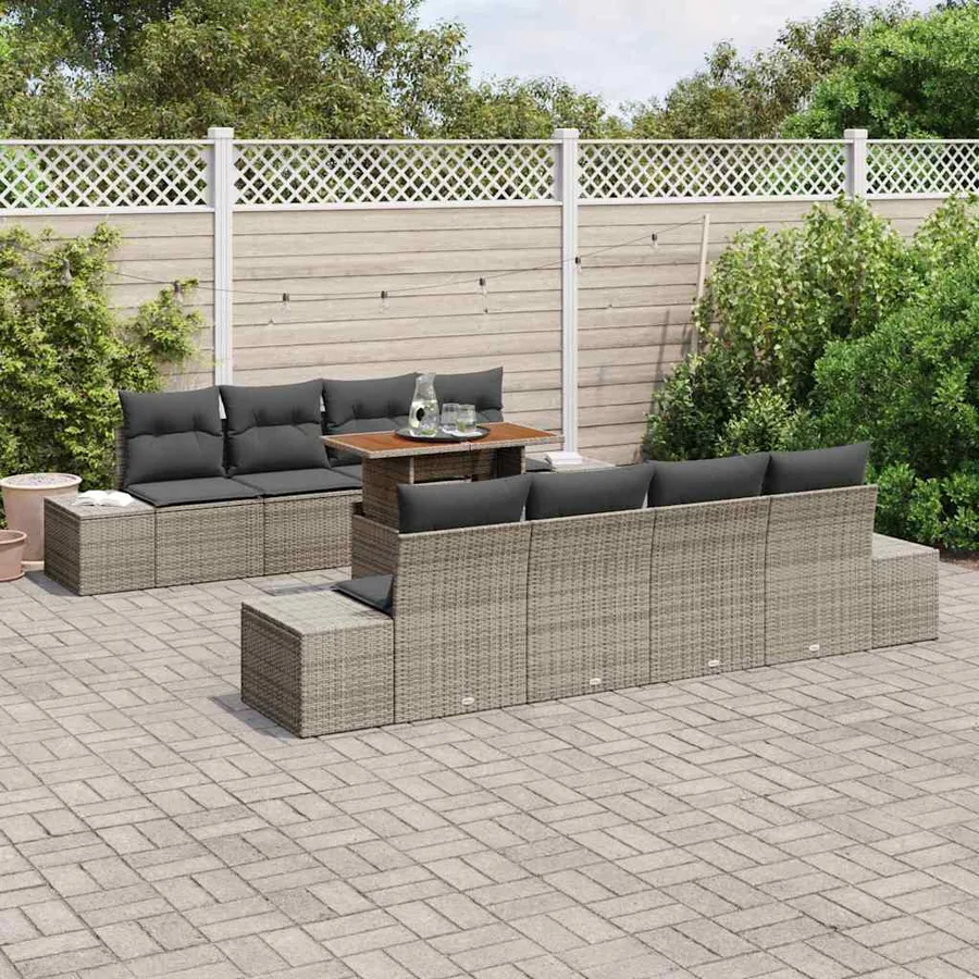 Ensemble de canapé de jardin 9 pcs Gris Poly rotin - 3