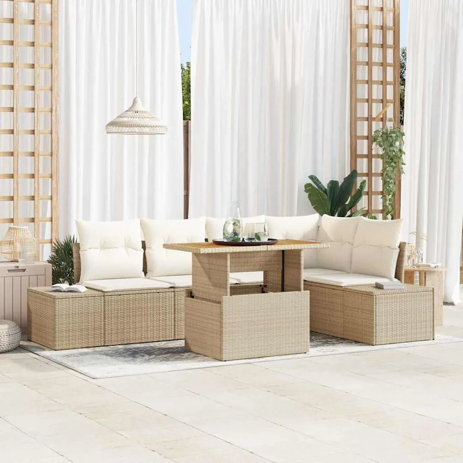 Ensemble de canapé de jardin 6 pcs Beige Poly rotin