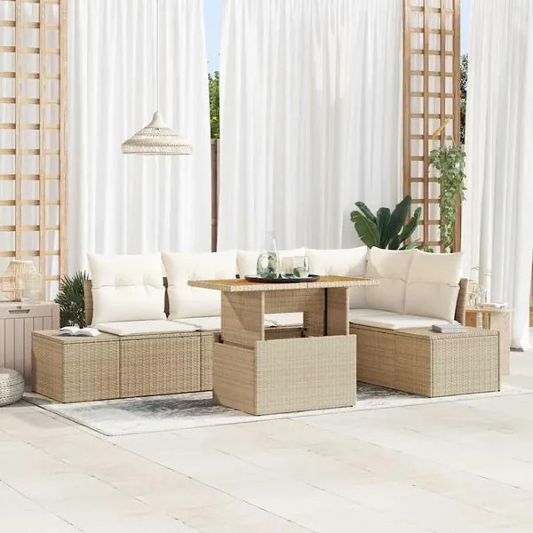 Ensemble de canapé de jardin 6 pcs Beige Poly rotin