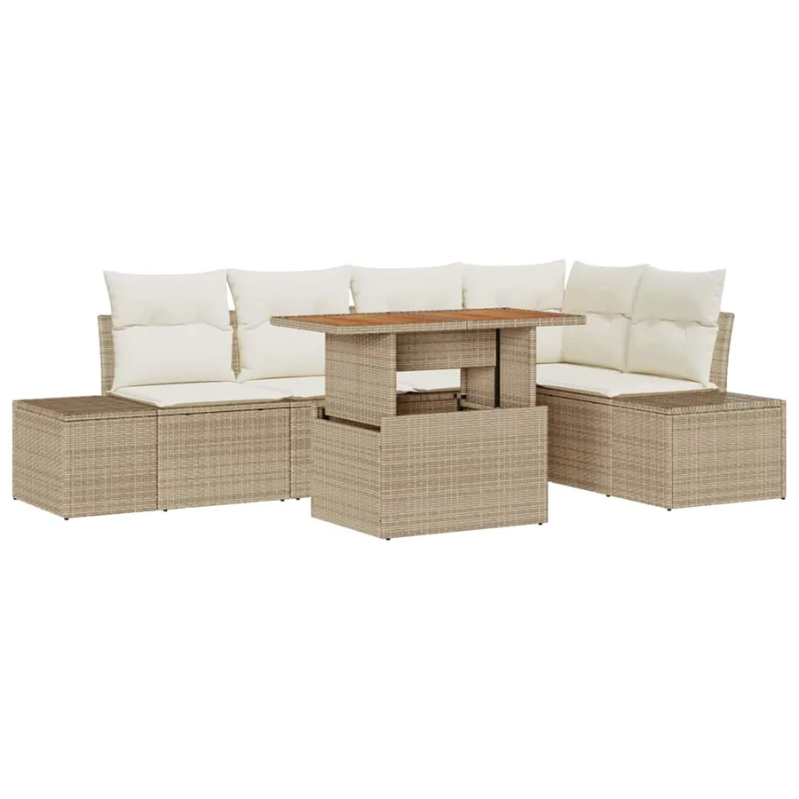 Ensemble de canapé de jardin 6 pcs Beige Poly rotin - 2