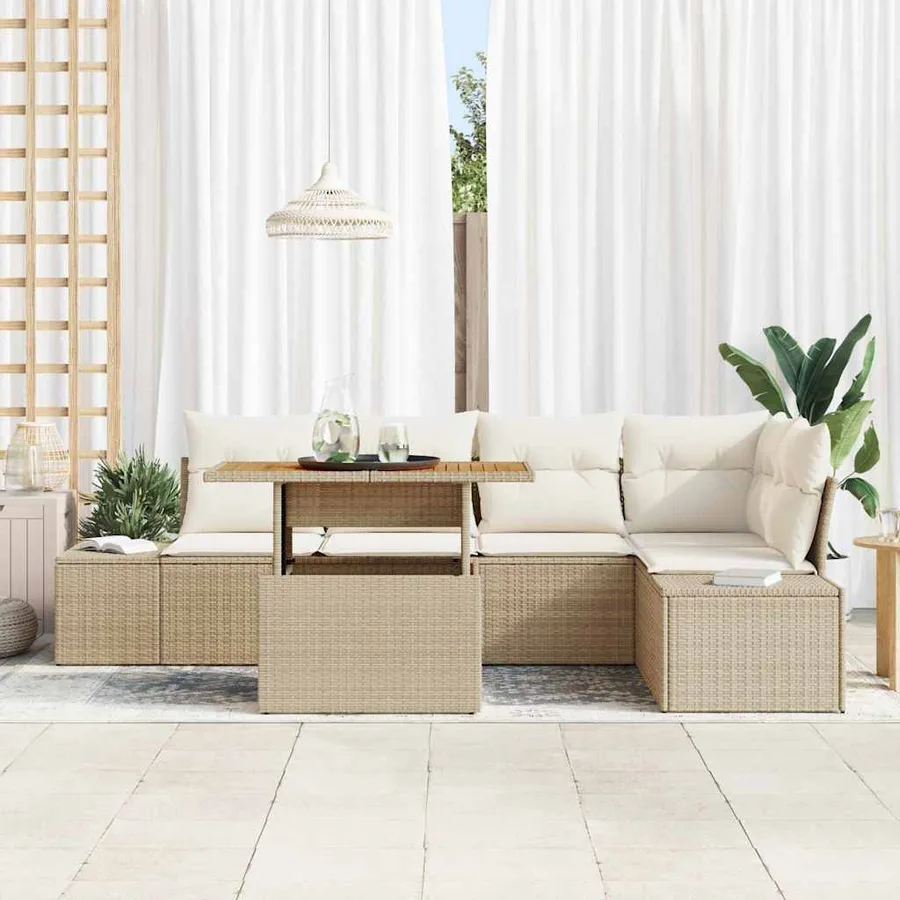 Ensemble de canapé de jardin 6 pcs Beige Poly rotin - 3