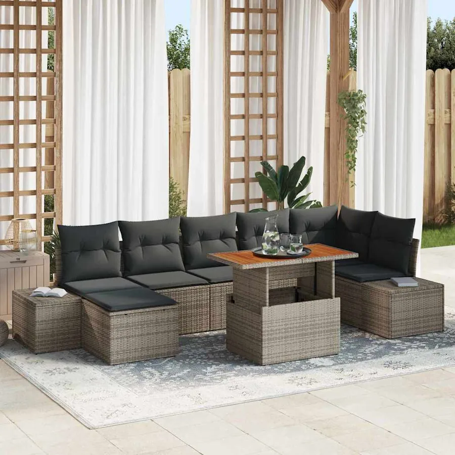 Ensemble de canapé de jardin 8 pcs Gris Poly rotin