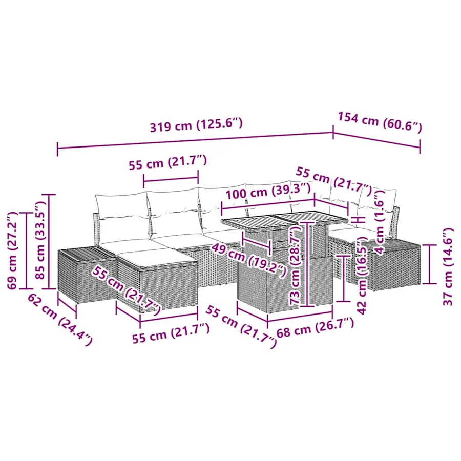Ensemble de canapé de jardin 8 pcs Gris Poly rotin - 17