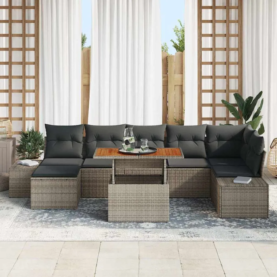 Ensemble de canapé de jardin 8 pcs Gris Poly rotin - 3